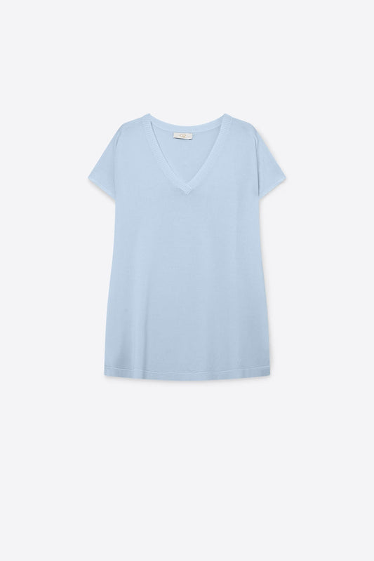 Light Blue V-Neck Relaxed Fit Knitted sweater