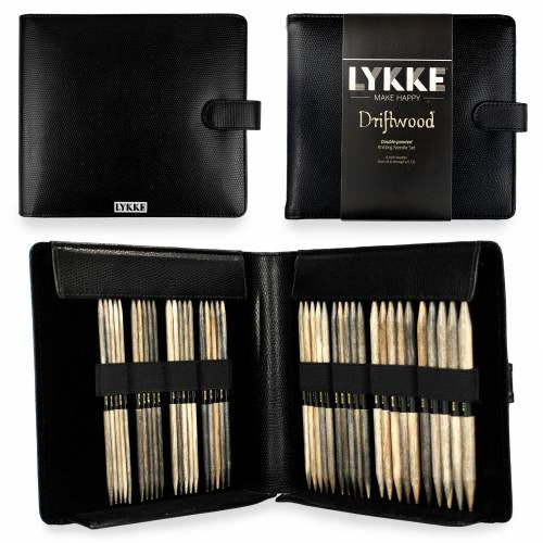 Lykke Driftwood 6" Double Point Set (Large, Black Faux Leather)