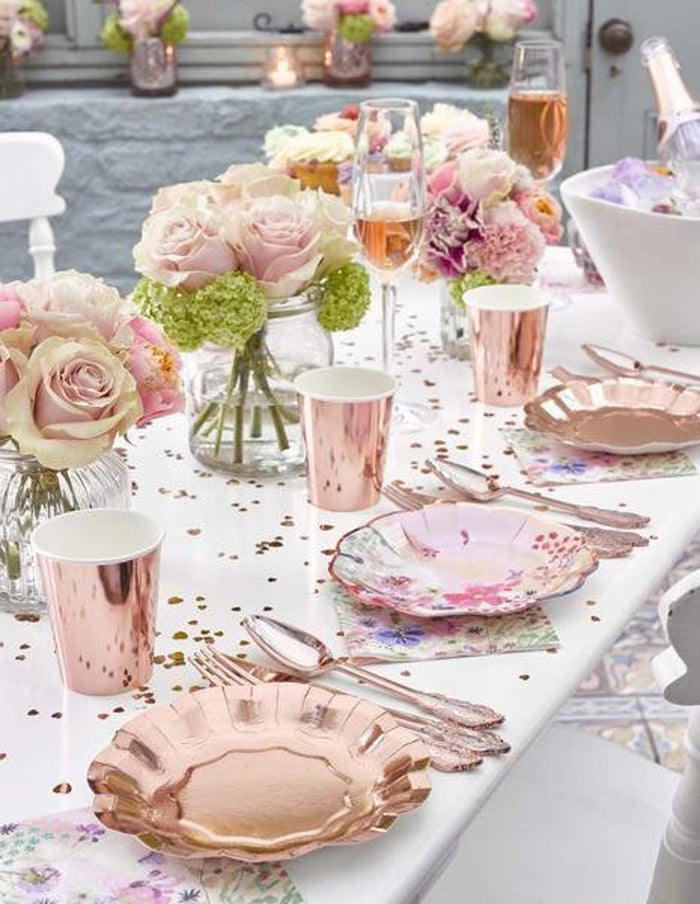 Metallic Rose Gold Scalloped Dessert Plates