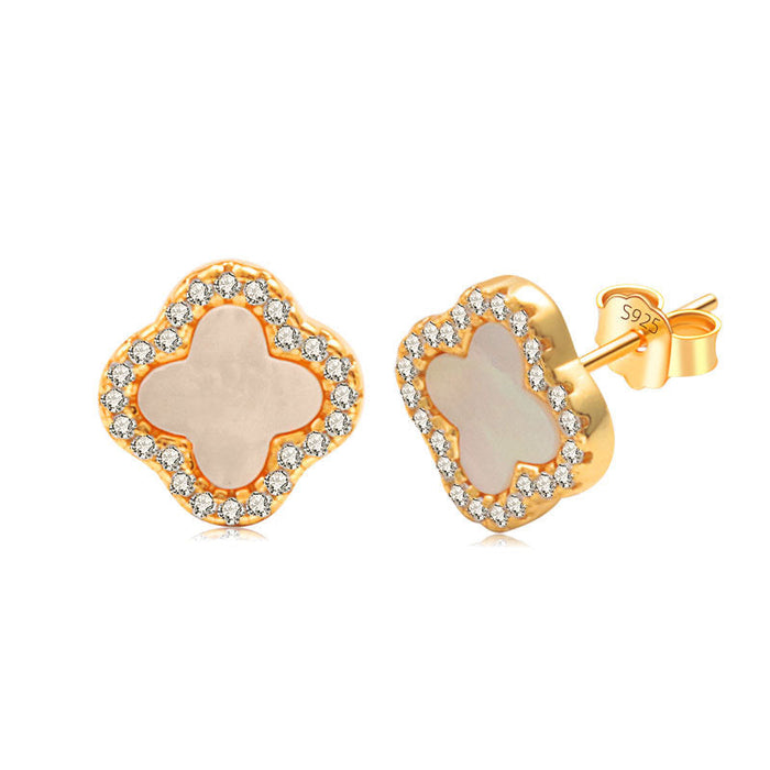Mother Of Pearl Diamanté Clover Stud Earrings - camillaboutiqueshop
