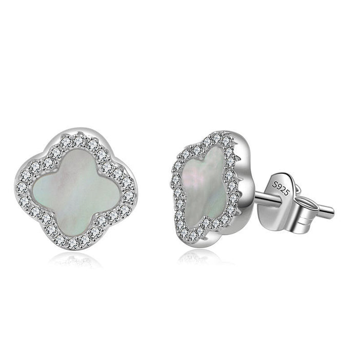 Mother Of Pearl Diamanté Clover Stud Earrings - camillaboutiqueshop