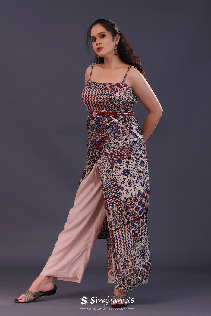 Multicolour Satin Crepe Printed Gown Set