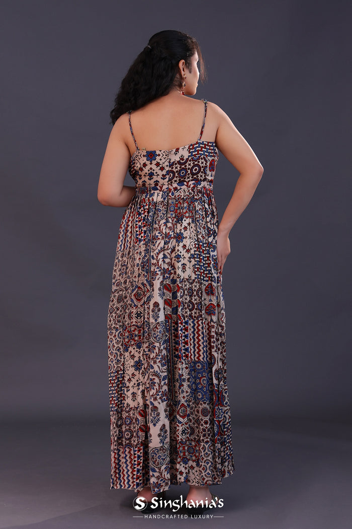 Multicolour Satin Crepe Printed Gown Set