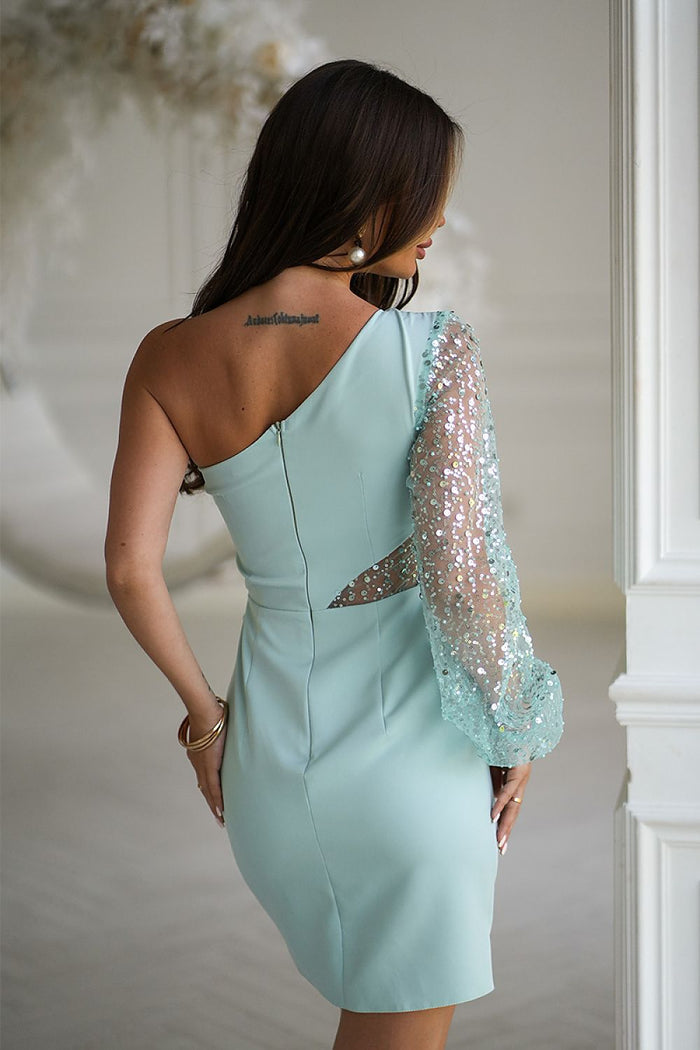 One-Shoulder Sleeve Short Dress - Trendy Style - Dresses