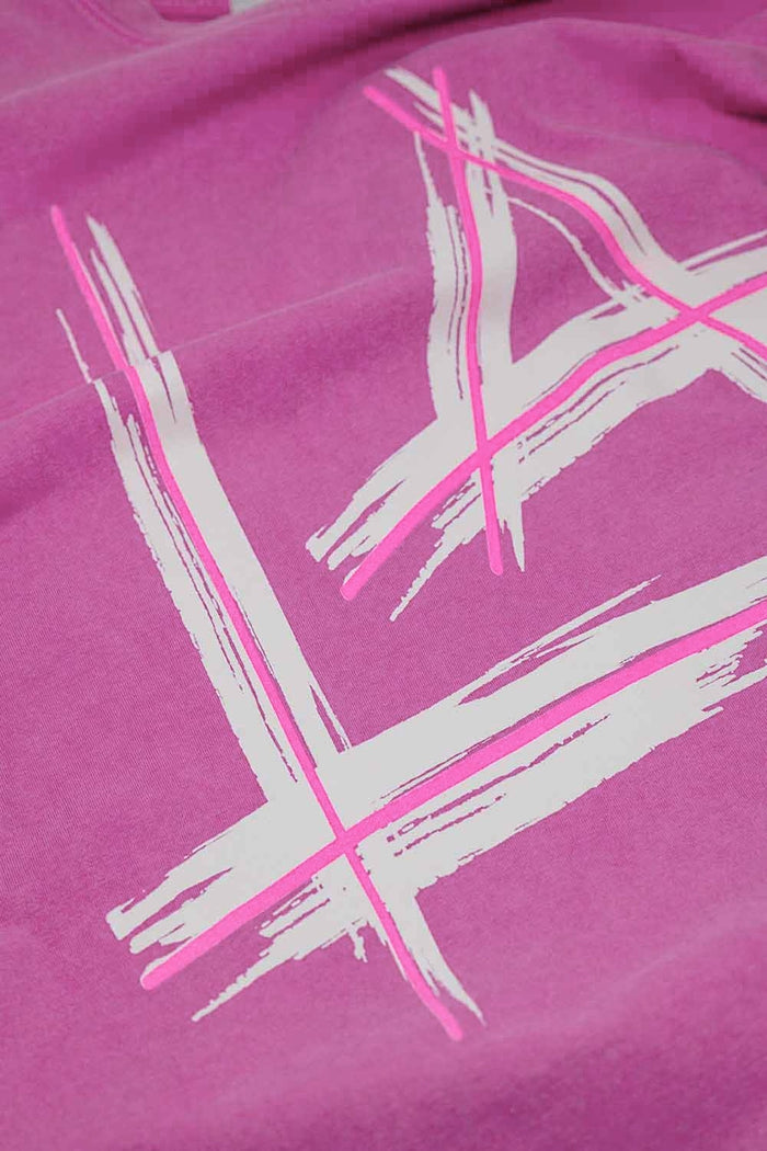 Oversized fuchsia t-shirt printed LA Los Angeles in white and fuchsia - top