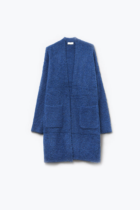 Oversized thick terry knit cardigan in blue