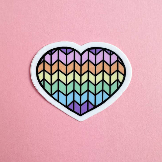 Pastel Rainbow Knit Heart Vinyl Sticker