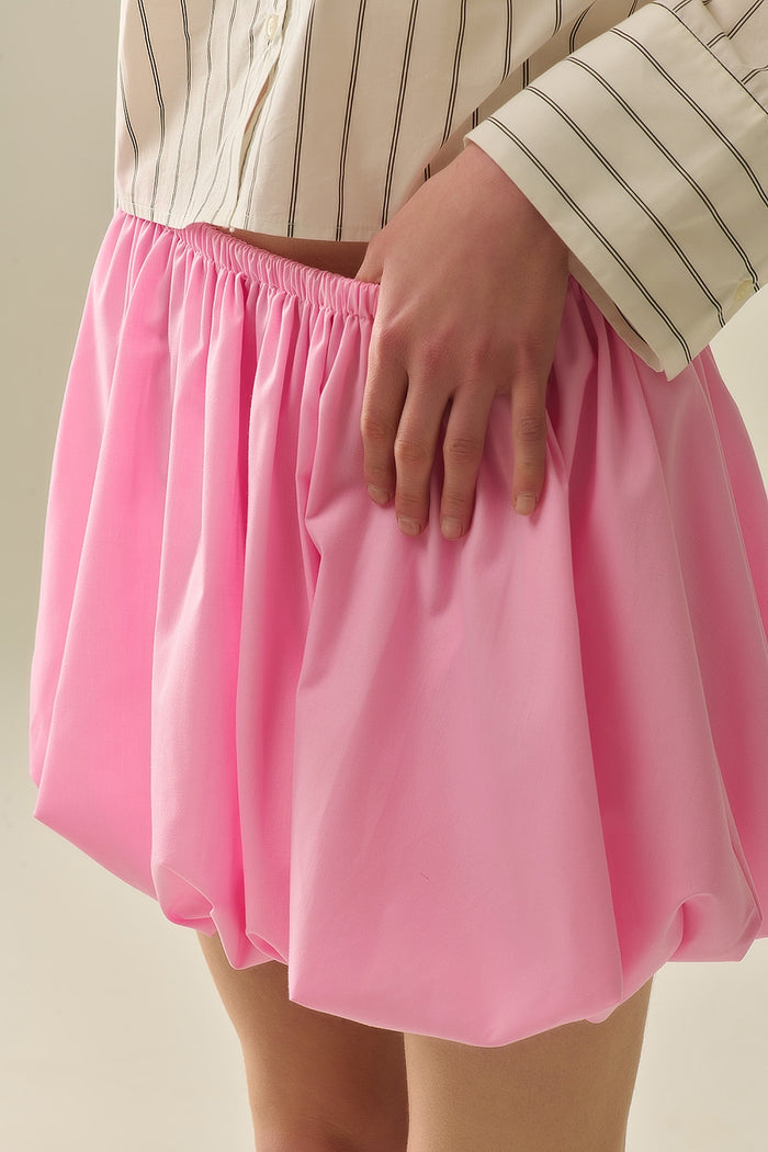 Pink poplin balloon miniskirt
