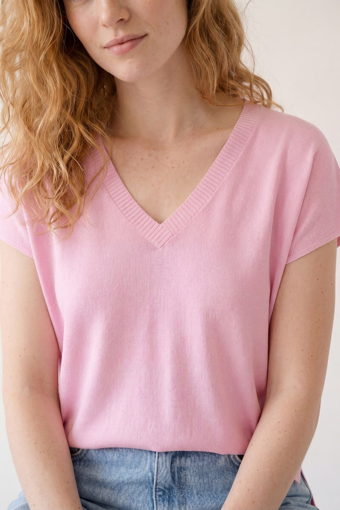 Pink V-Neck Relaxed Fit Knit sweater