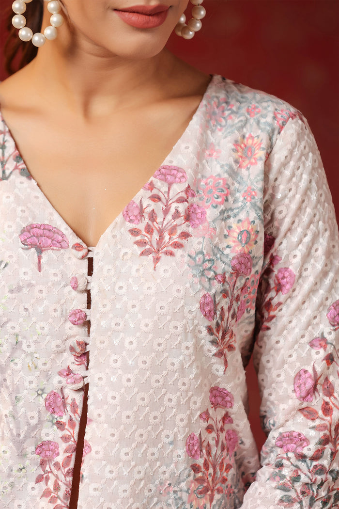 <img> Pinkish Cream Cotton Floral Printed Co-Ord Set