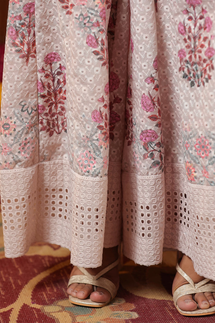 <img> Pinkish Cream Cotton Floral Printed Co-Ord Set