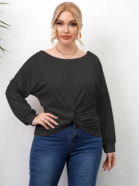 Plus Size Twisted T-Shirt for Women Black - Tops