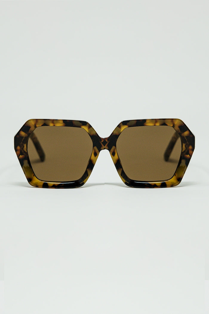 Rectangular sunglasses in brown abstract print translucent color