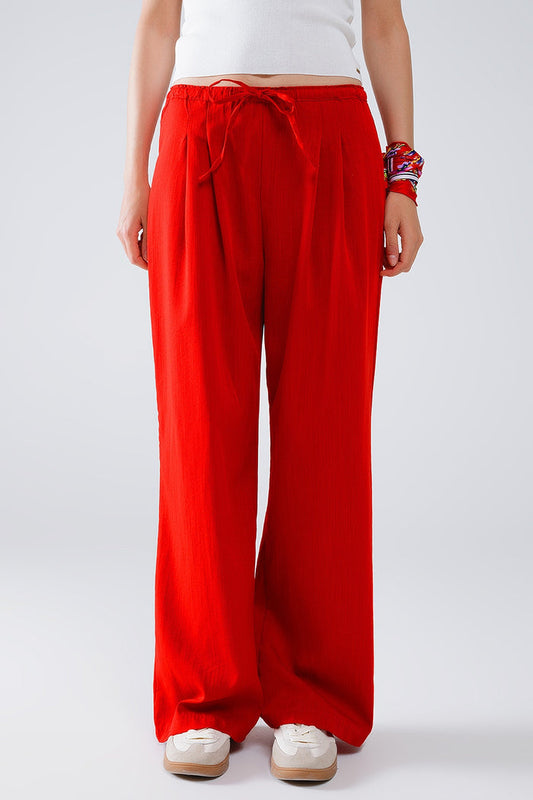 Red Relaxed Pants With Drawstring Closing And Side Pockets - trousers