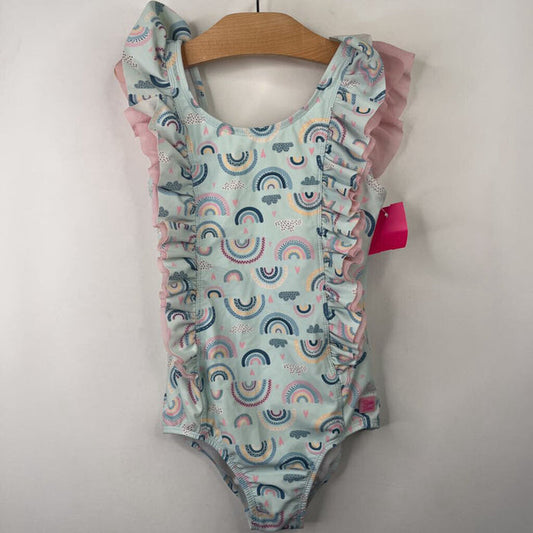 Size 10: Ruffle Butts Blue Colorful Rainbows 1pc Swimsuit