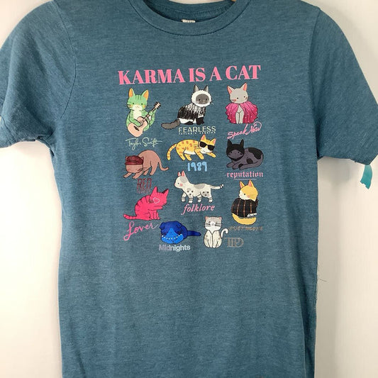 Size 14-16: Circle Clothing Blue Karama Is A Cat T-Shirt