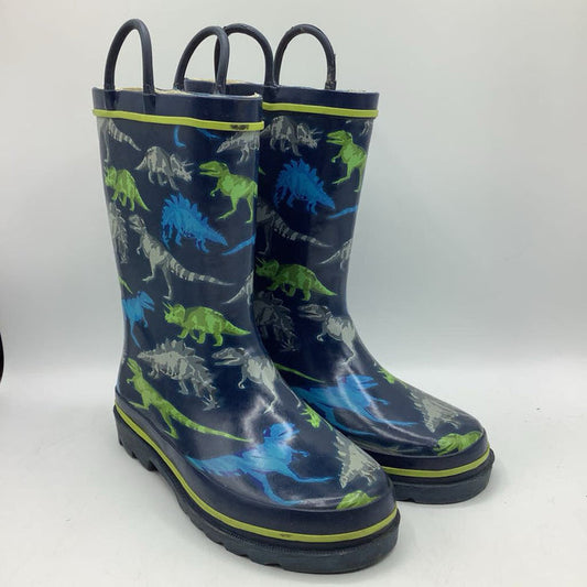Size 1Y: Western Chief Blue Dinosaur Print Rain Boots