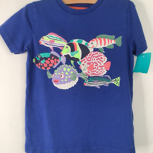 Size 5-6: Mini Boden Blue/Colorful Fish Print T-Shirt
