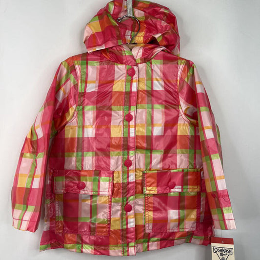 Size 5: OshKosh B'Gosh Pink Plaid Button-Up Rain Coat NEW w/ Tags