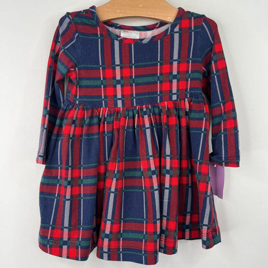 Size 6-12m (70): Hanna Andersson Red/Blue Plaid Long Sleeve Dress