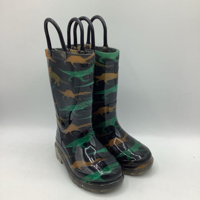 Size 6: Western Chief Black Dinosaur Print Rain Boots
