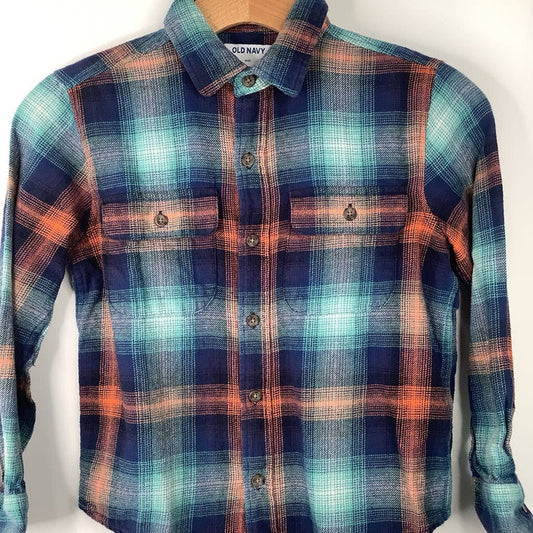Size 8: Old Navy Blue/Orange Plaid Flannel