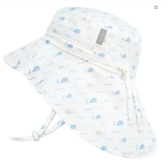Size S (0-6m): Jan & Jul Cotton Xplorer Hat - WHALE TALES