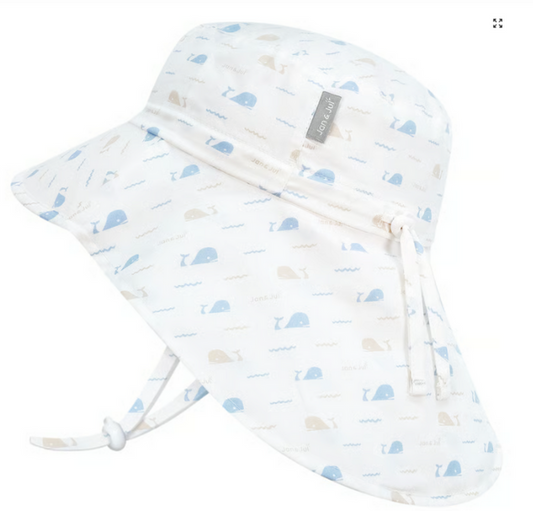 Size S (0-6m): Jan & Jul Cotton Xplorer Hat - WHALE TALES