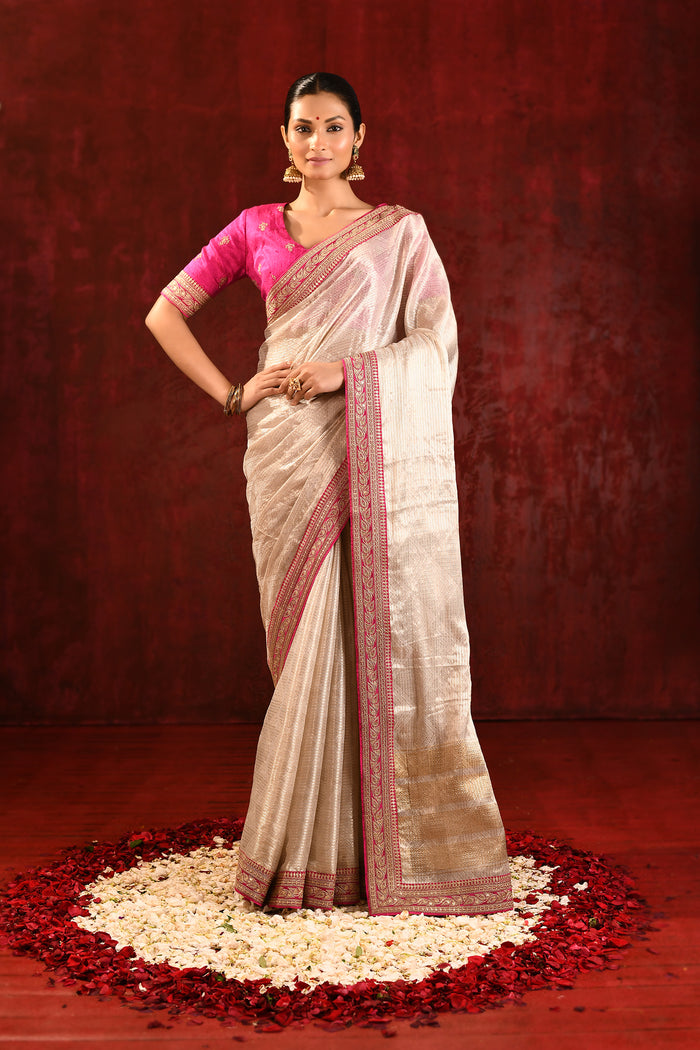 Soft Gold Embroidered Tissue Saree