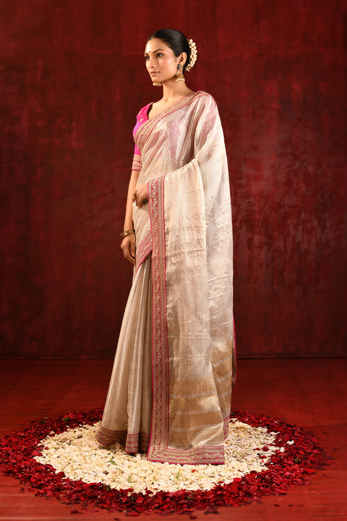 Soft Gold Embroidered Tissue Saree