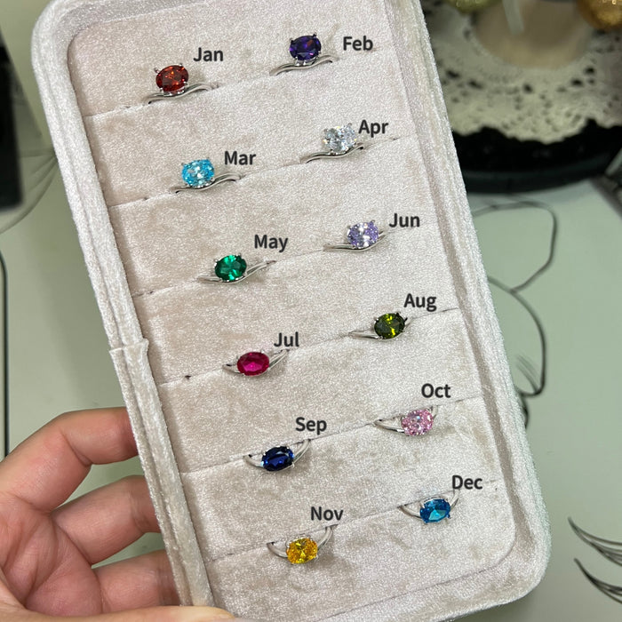 SOLITAIRE WAVE PINKY RING - BIRTHSTONE