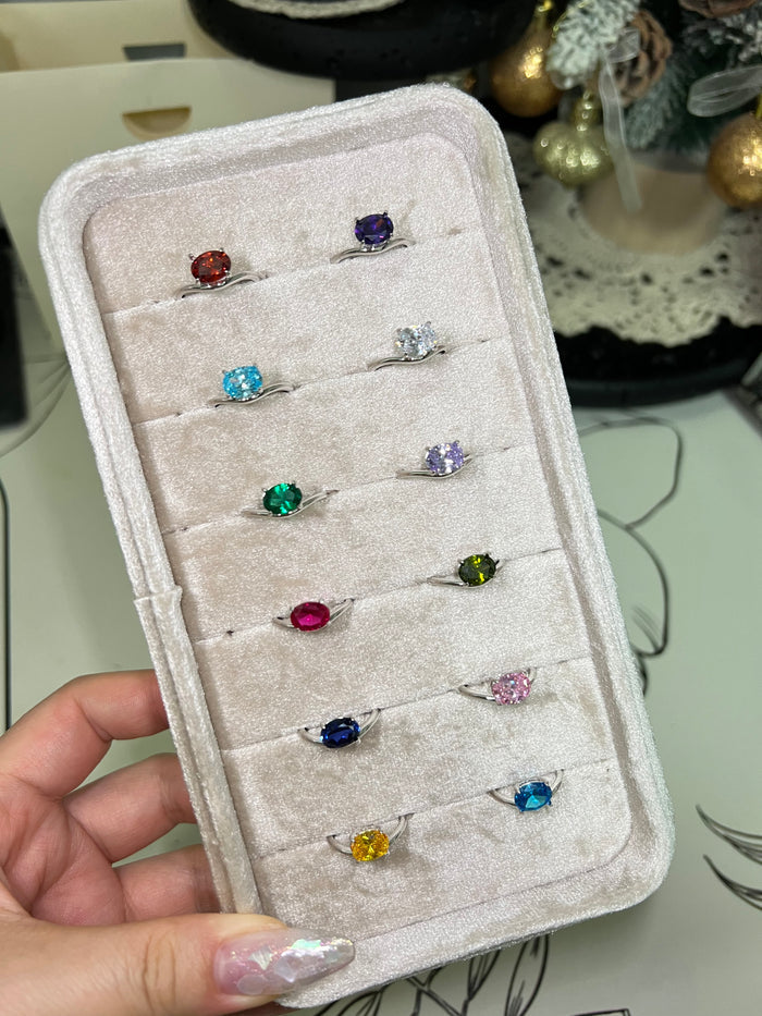 SOLITAIRE WAVE PINKY RING - BIRTHSTONE