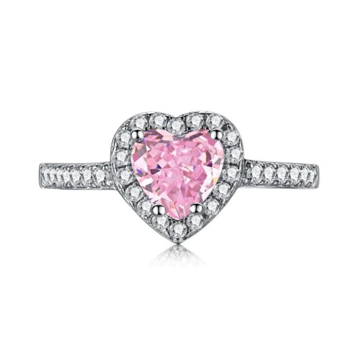 Sterling Silver Lab-Created Pink & White Sapphire Heart Ring - camillaboutiqueshop