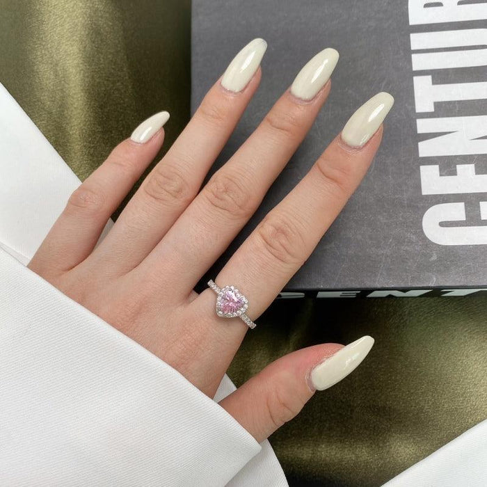 Sterling Silver Lab-Created Pink & White Sapphire Heart Ring - camillaboutiqueshop