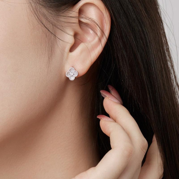 STERLING SILVER WHITE MOTHER OF PEARL CLOVER EARRINGS - camillaboutiqueshop