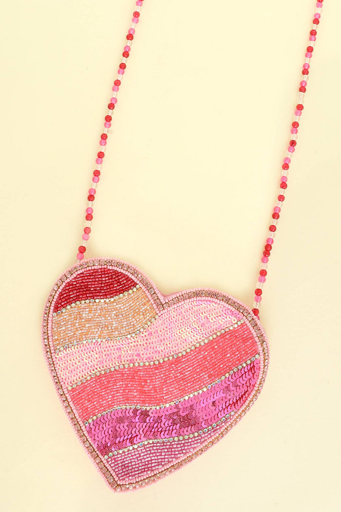 Stripped Heart Jeweled Crossbody Bag