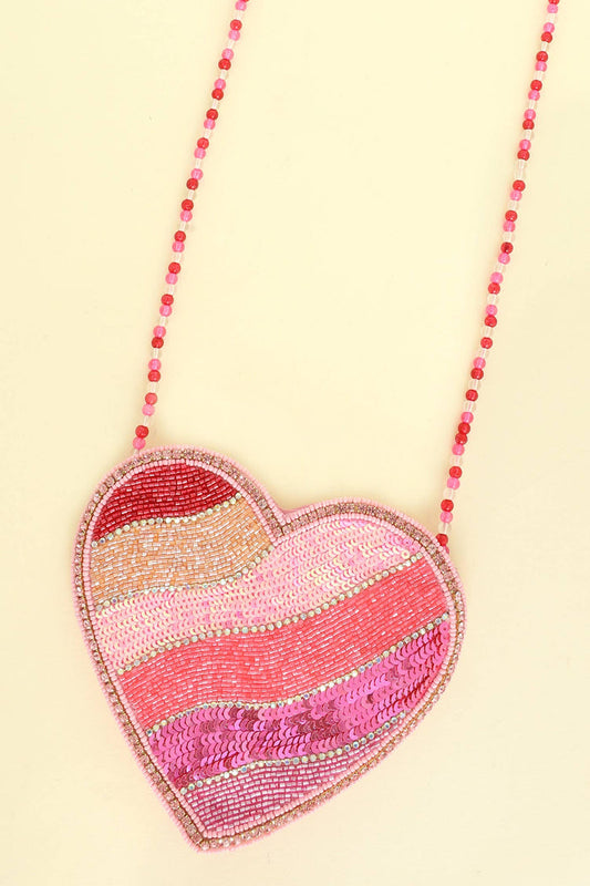Stripped Heart Jeweled Crossbody Bag