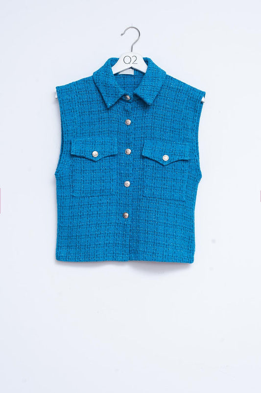 Tailored suit waistcoat in blue boucle