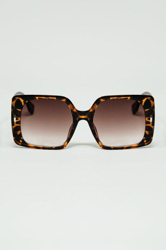 tiger print square sunglasses with gold detail on the side