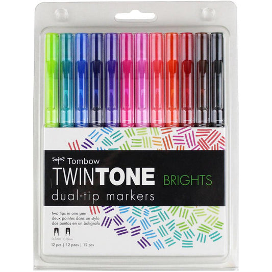 Twintone Brights Dual Tip Markers - 12 pack
