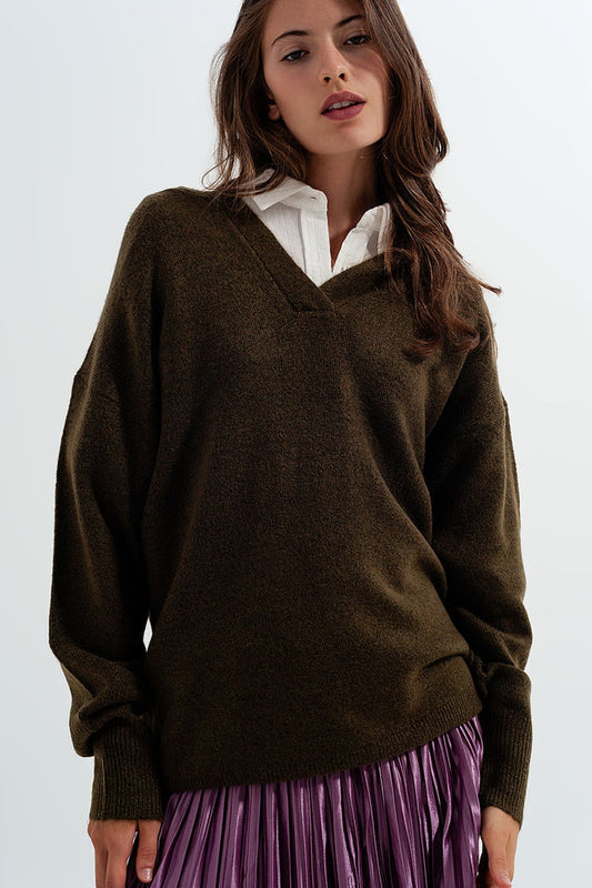 V neck hoodie jumper in green