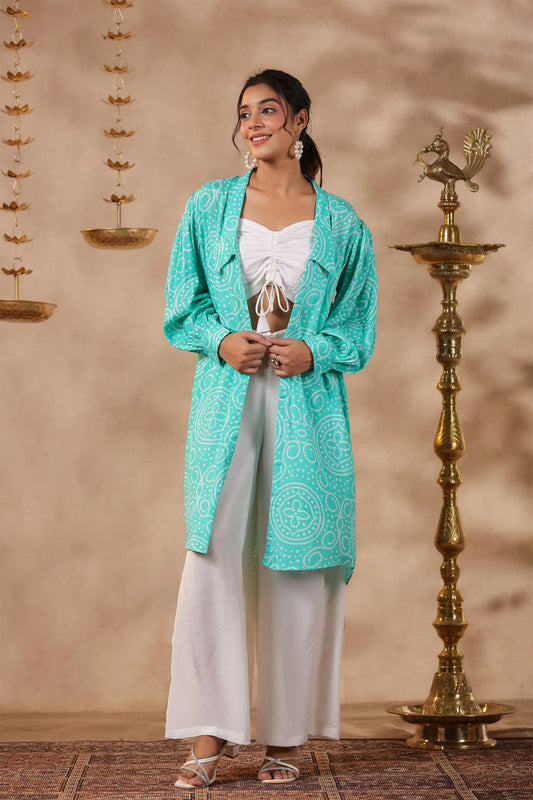 White Crepe Solid Indo-Western Co-Ord Set