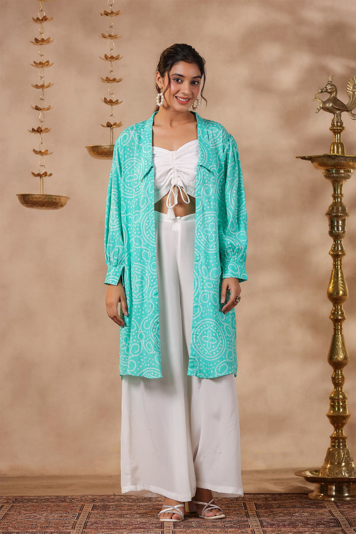 White Crepe Solid Indo-Western Co-Ord Set