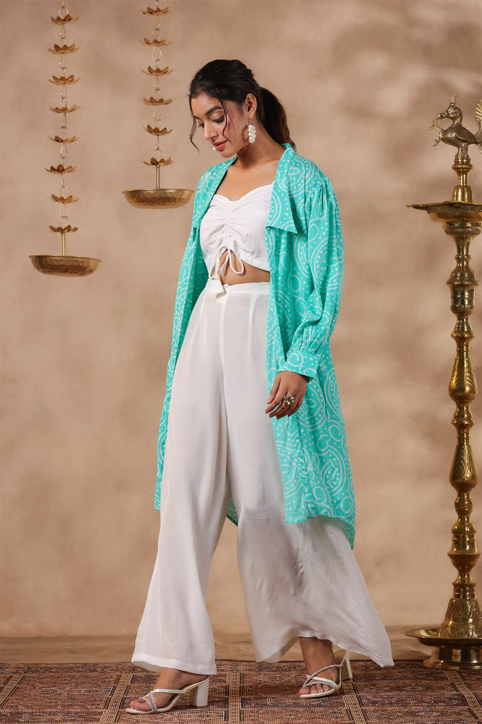 White Crepe Solid Indo-Western Co-Ord Set