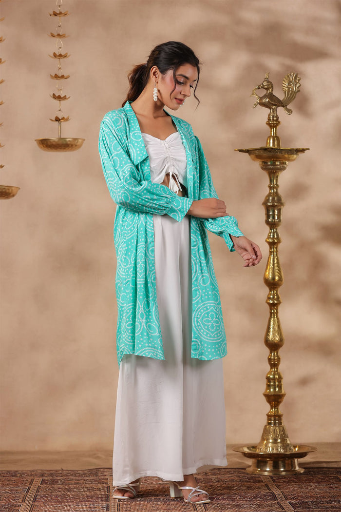 White Crepe Solid Indo-Western Co-Ord Set