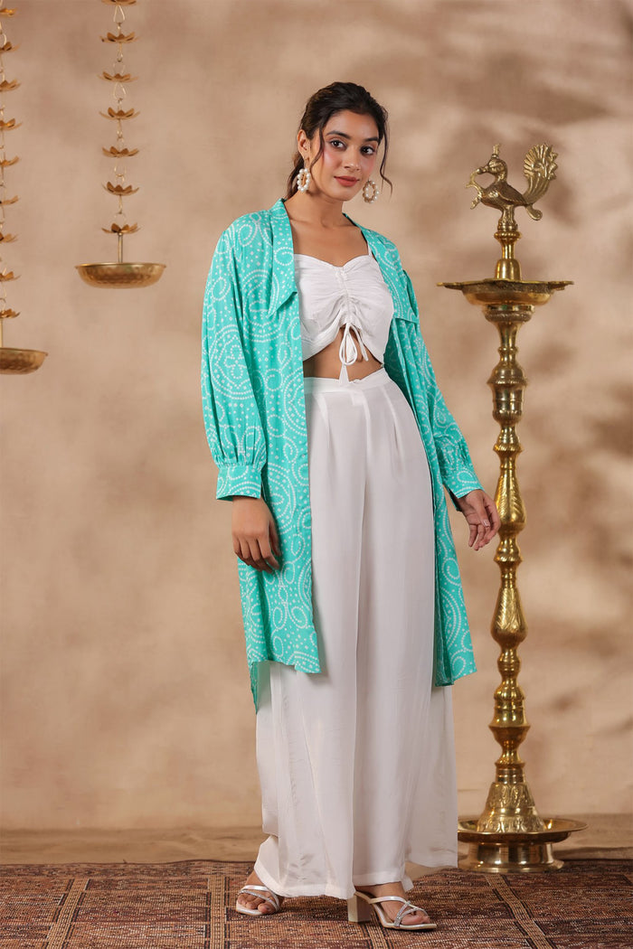 White Crepe Solid Indo-Western Co-Ord Set