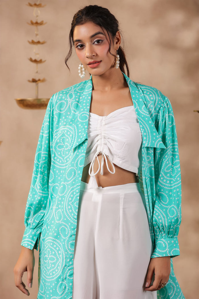 White Crepe Solid Indo-Western Co-Ord Set
