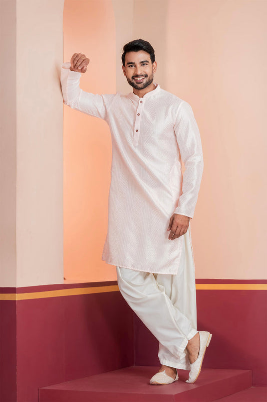 White Silk Blend Embroidered Patiala Set
