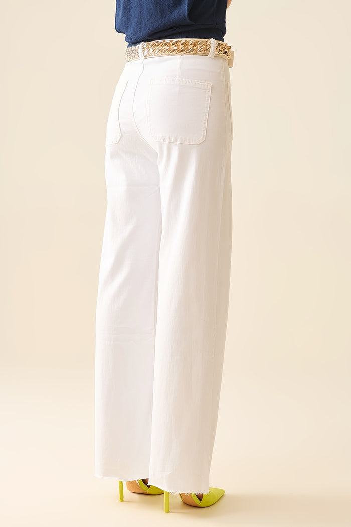 White Straight Leg pants With Front Pockets - Coloured Jeans