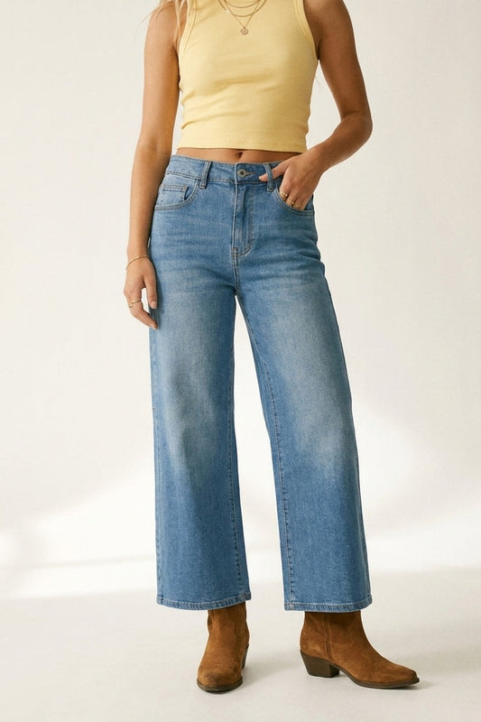 Wide-Leg mid Wash Denim Jeans with side seam - Denim